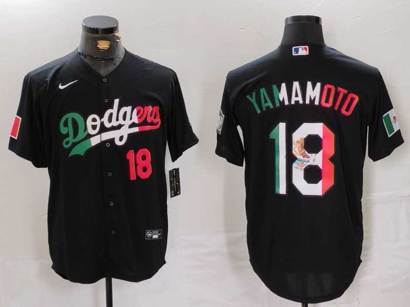Mens Los Angeles Dodgers #18 Yoshinobu Yamamoto Number Black Mexico Cool Base Stitched Jersey Dzhi
